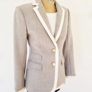 J Crew 100% Wool Double-Serged Tipped Jacket Blazer Gray/Ivory Size 00